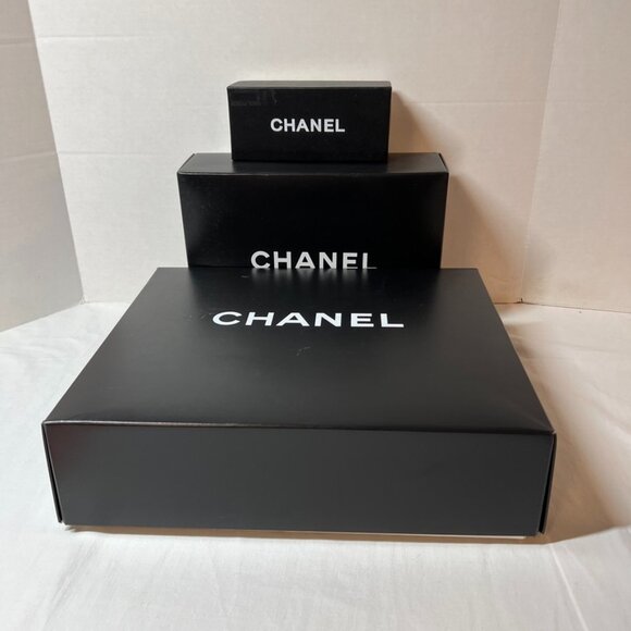 Chanel Three Empty Boxes Bundle Black Small Sunglasses Medium Large Boots - Picture 1 of 16